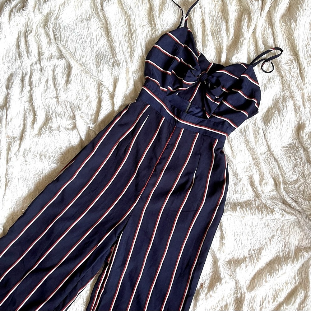 🫐 Navy, White + Red Striped Jumpsuit w/ Bow 🫐